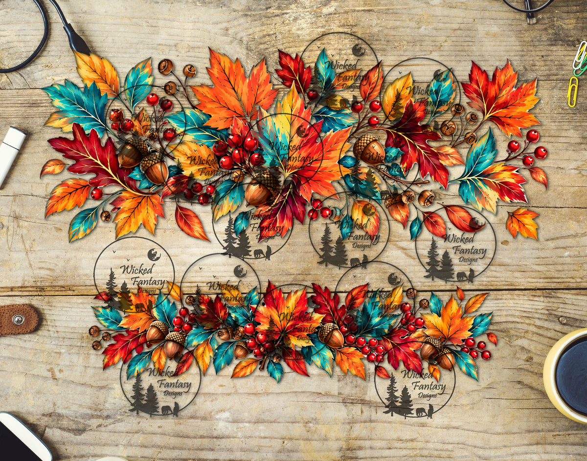 UVDTF Rust and Teal Autumn Leaves 40oz 16oz