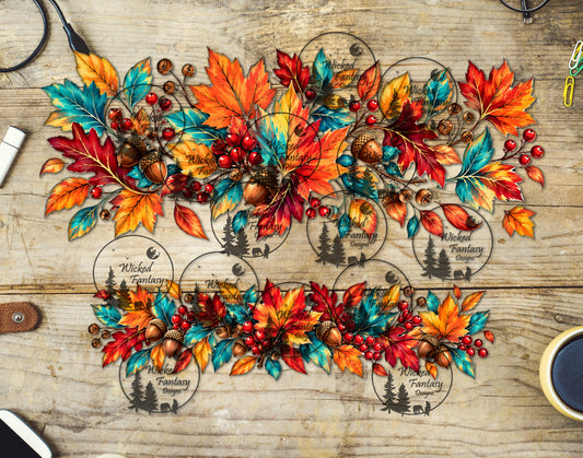 UVDTF Rust and Teal Autumn Leaves 40oz 16oz