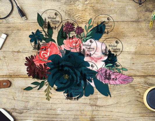 UVDTF Teal and Coral Flower Arrangement