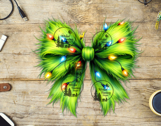 UVDTF Fuzzy Green Bow with Lights