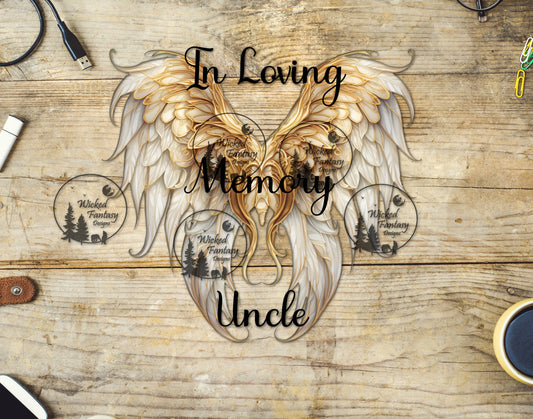 UVDTF In Loving Memory Uncle Gold Angel Wings