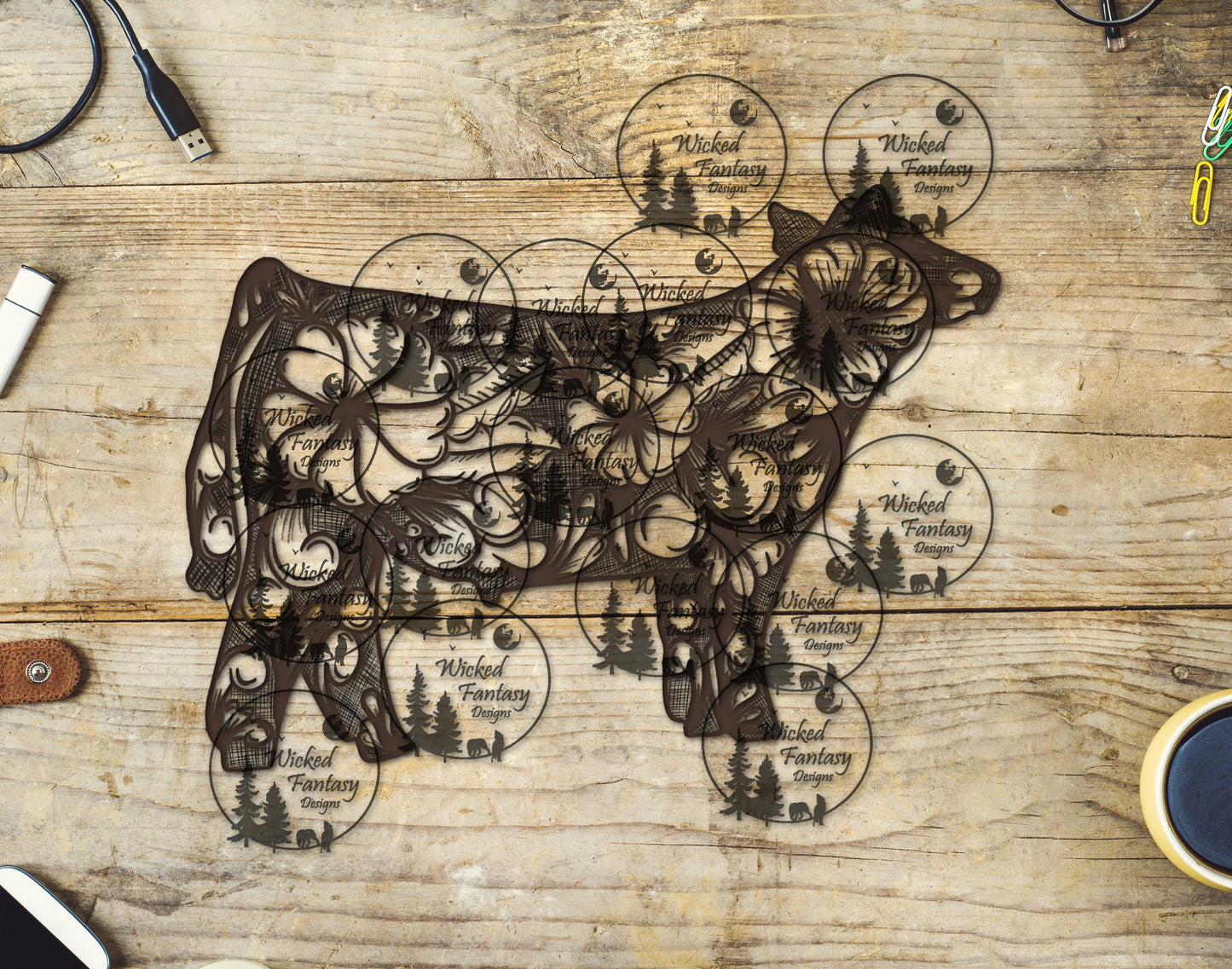 UVDTF Tooled Leather Show Cow