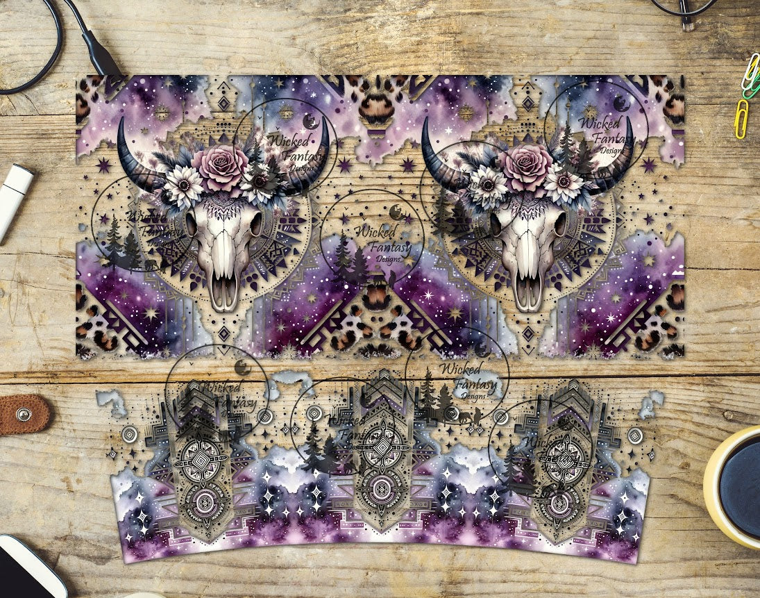 UVDTF Purple Leopard Cow Skull 16oz 40oz Tumbler Wrap