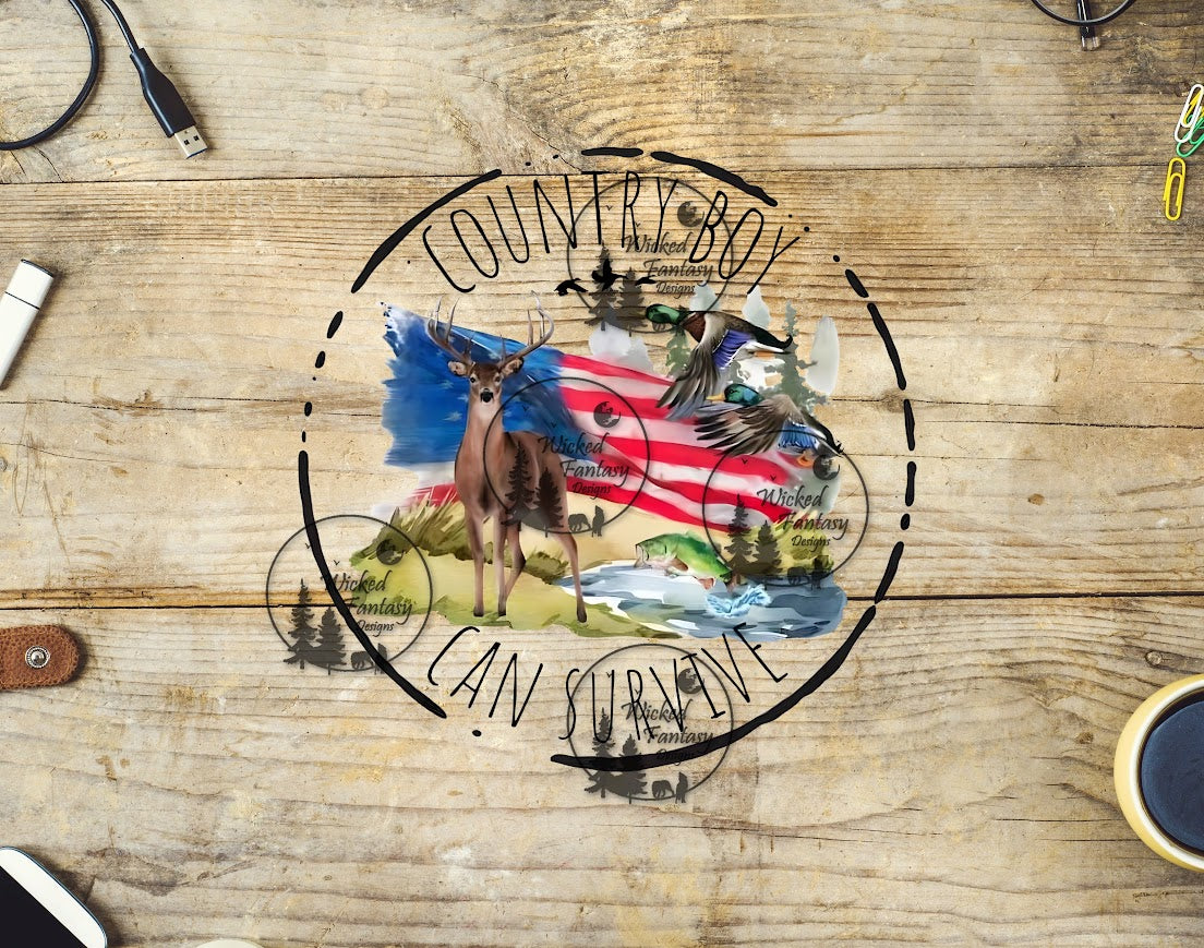 UVDTF Country Boy Deer and American Flag