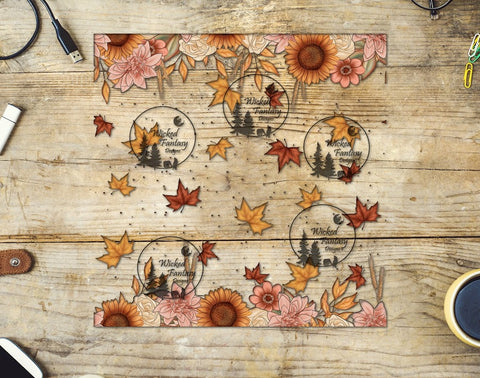 UVDTF Sunflower Borders and Scattered Leaves 20oz 30oz 10"x10" Element