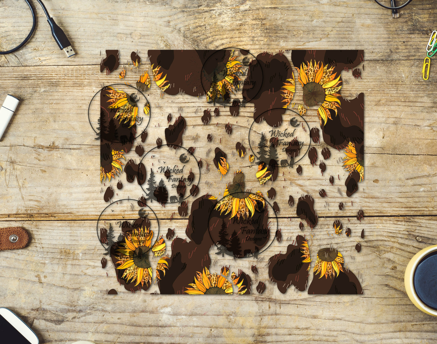 UVDTF Cowhide and Sunflowers Wrap 20oz 30oz Element