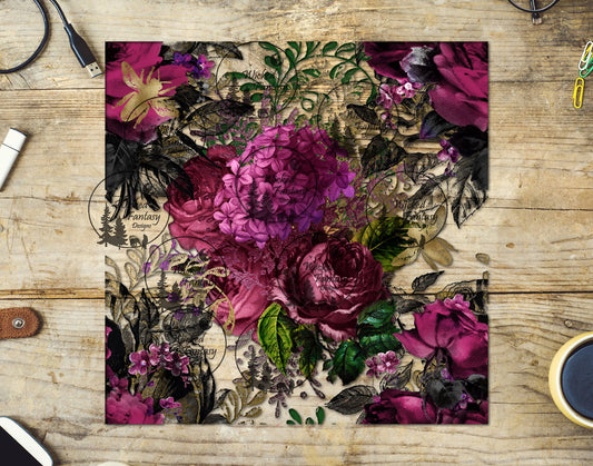 UVDTF Burgundy Black and Gold Floral and Bees 20oz 30oz 10"x10"