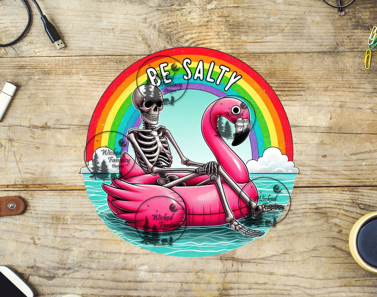 UVDTF Be Salty Sarcastic Skeleton Flamingo Float