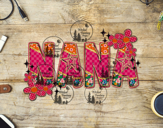 UVDTF Nana Pink Checkered and Retro Flowers