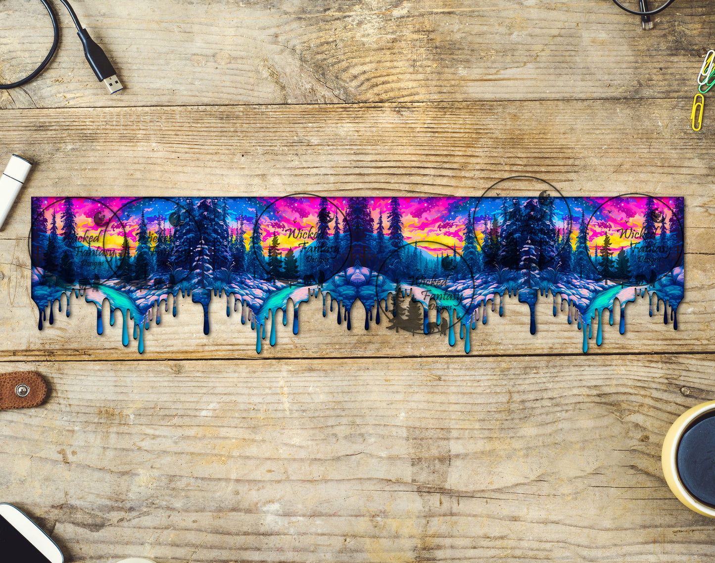 UVDTF Colorful Forest Night Drips Border Element 11"