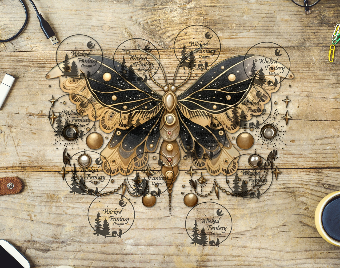 UVDTF Black Golden Moth