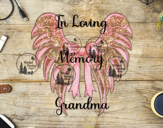 UVDTF In Loving Memory Grandma Pink Angel Wings