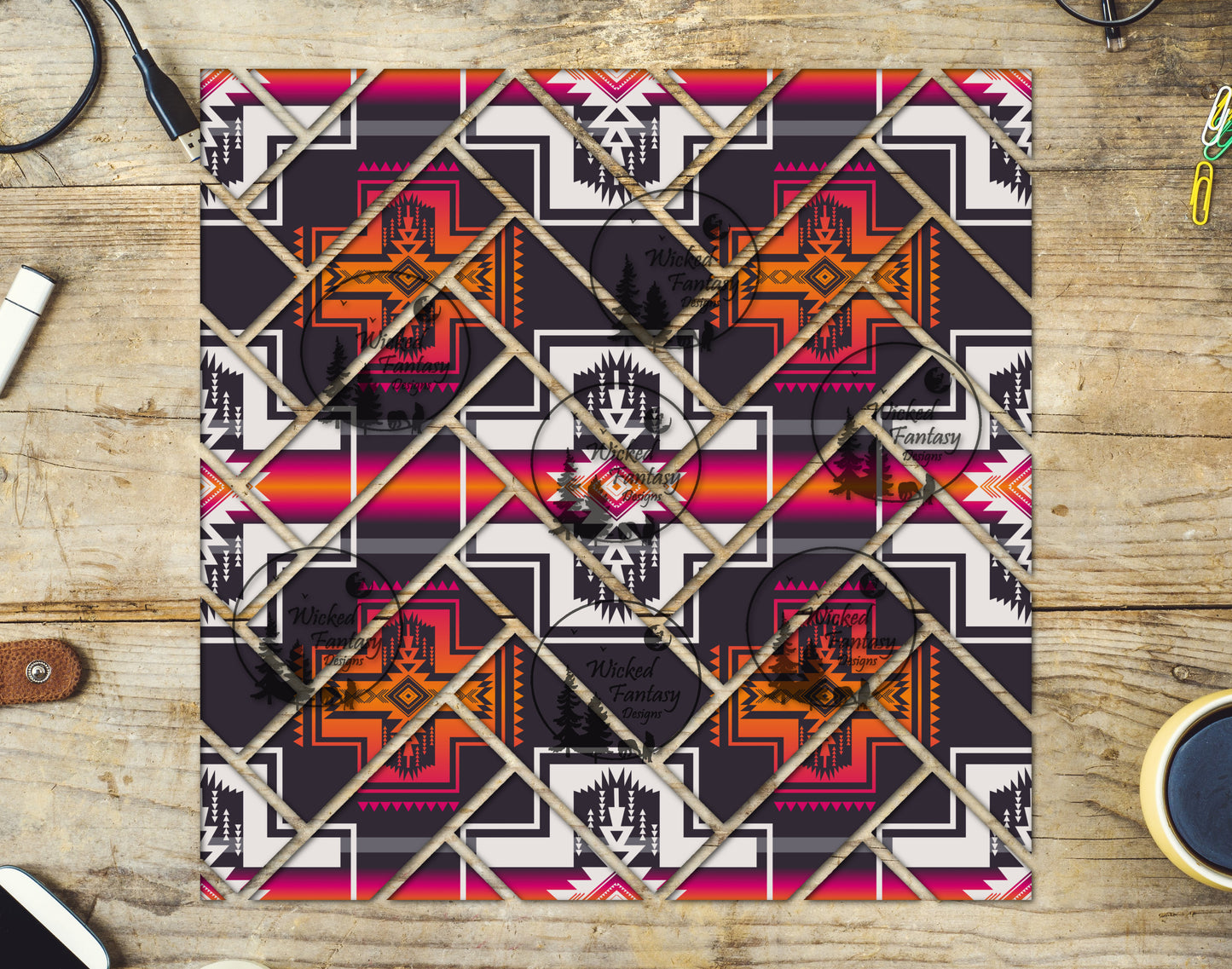 UVDTF Pink Purple and Orange Aztec Herringbone 20oz 30oz 10"x10"