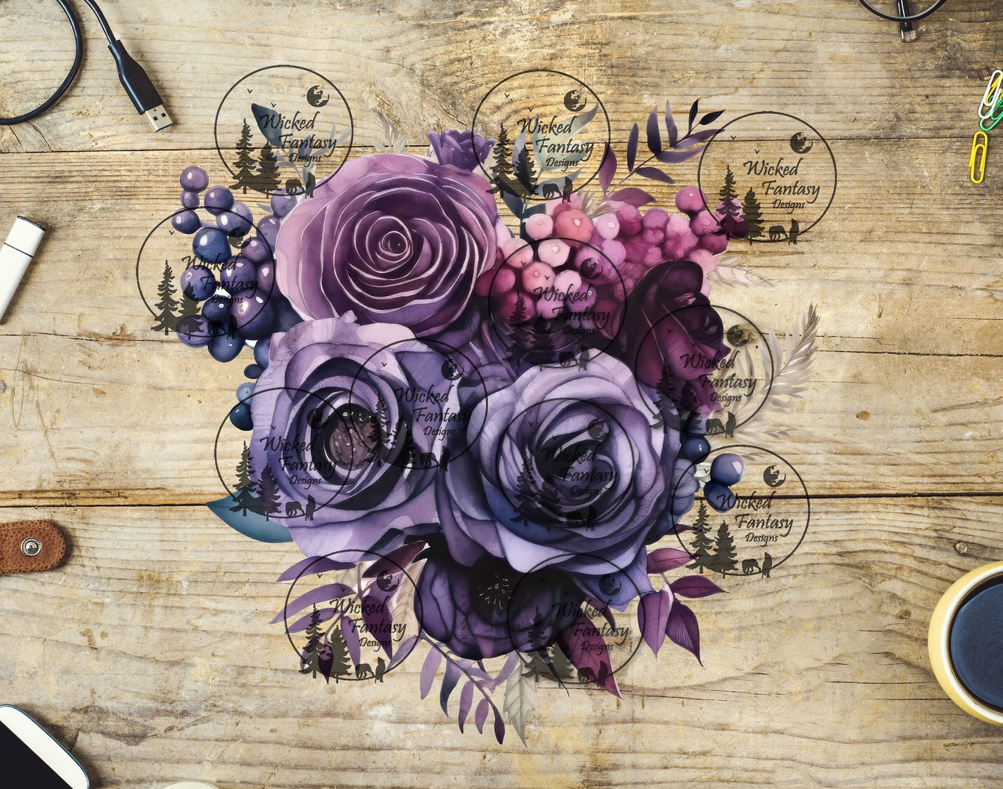 UVDTF Twilight Amethyst Floral Arrangement