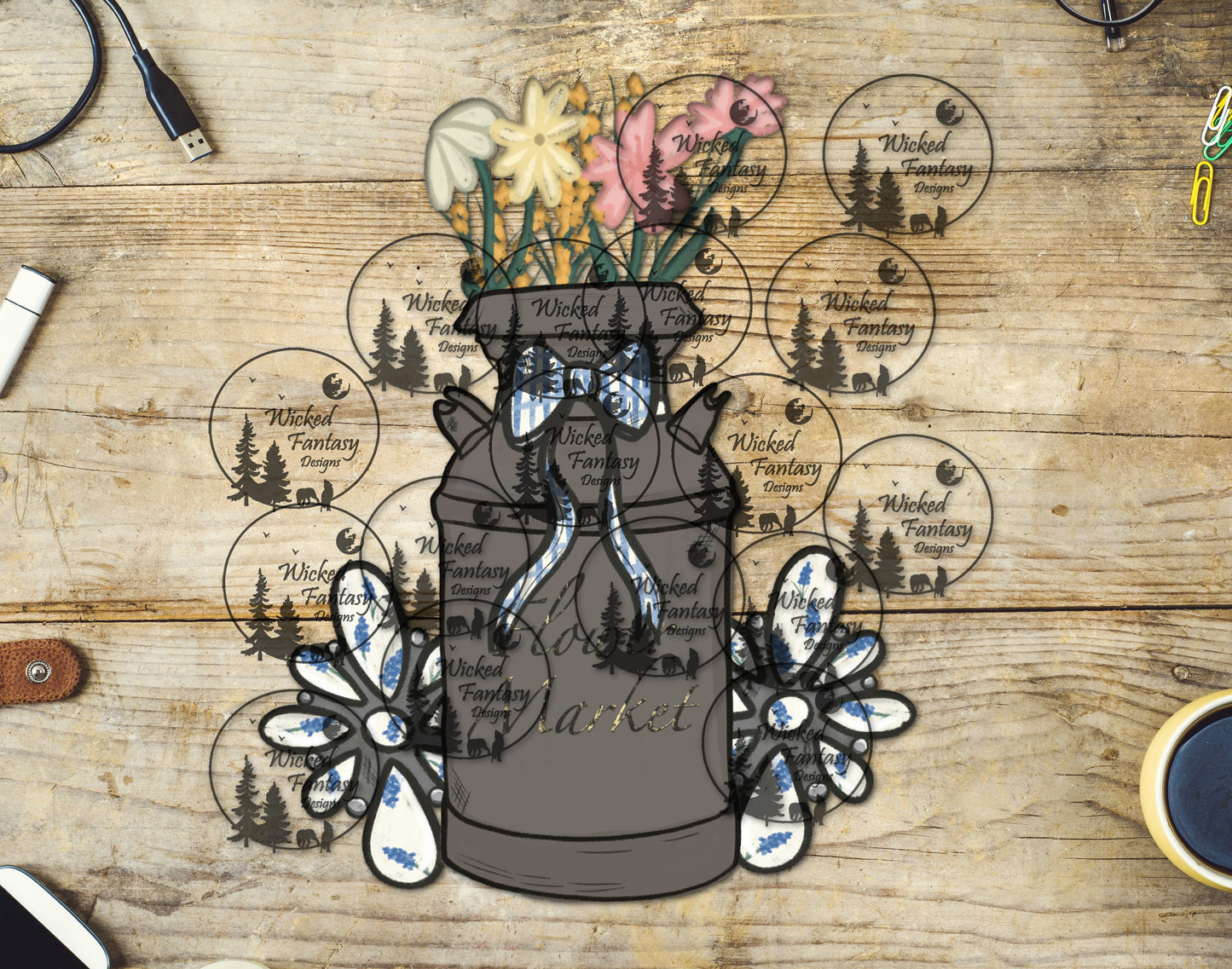 UVDTF Milk Can Floral Arrangement