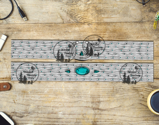 UVDTF Element Engraved Silver Striping with Turquoise Accents and Inlay Horseshoe