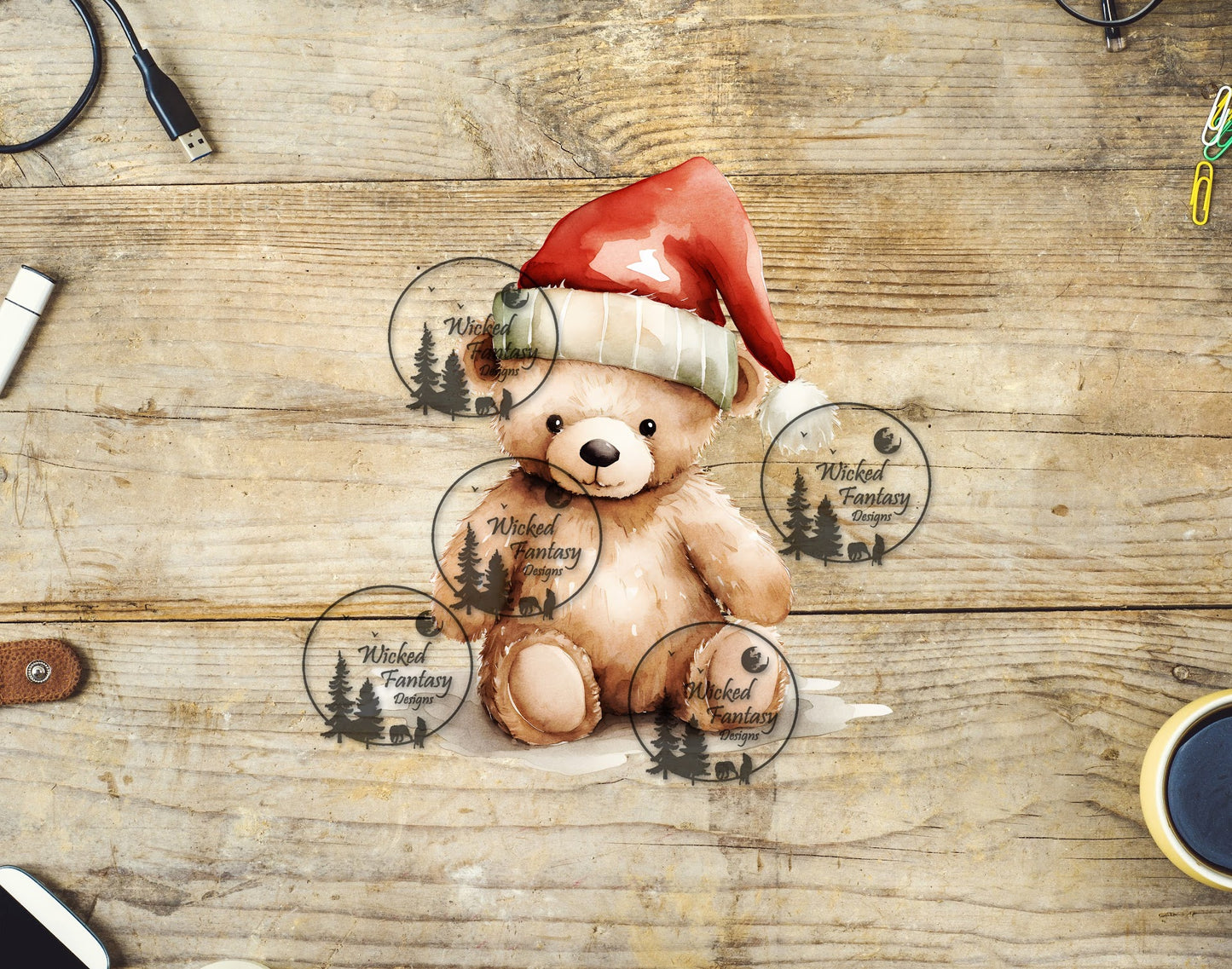 UVDTF Teddy Bear Stuffed Animal with Santa Hat