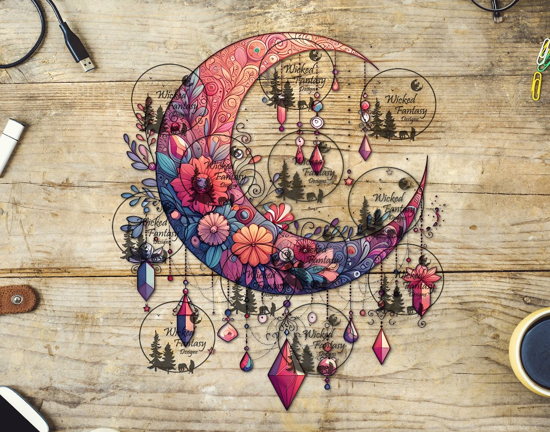 UVDTF Crescent Moon with Dripping Jewels