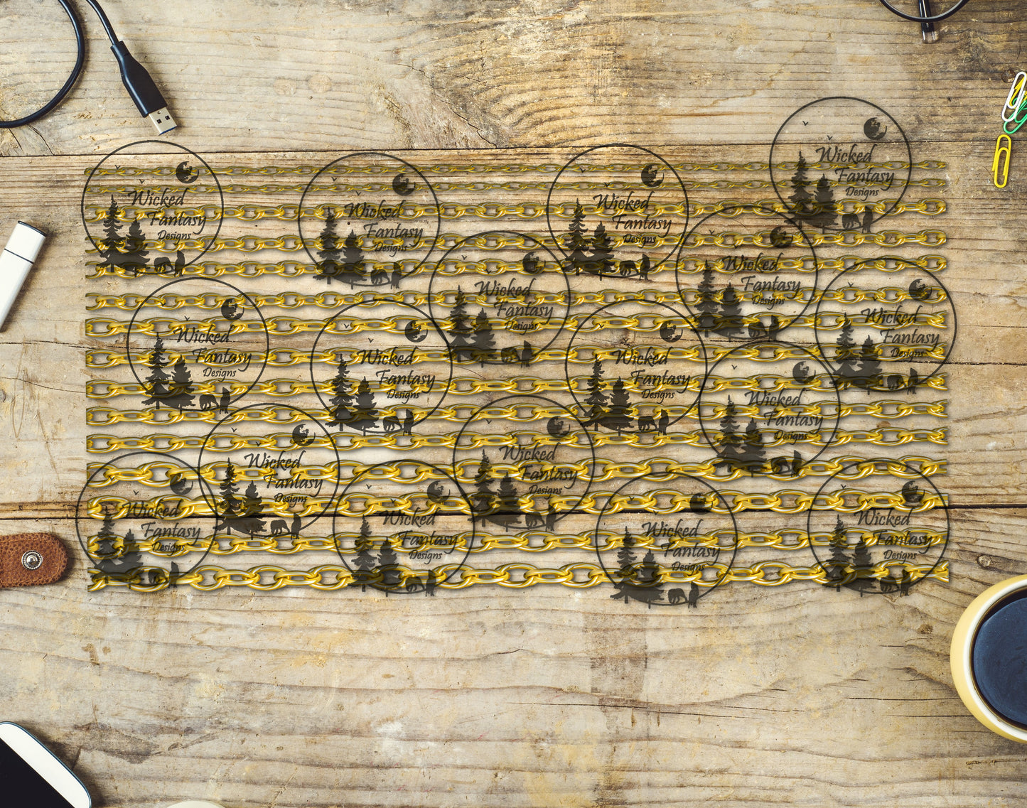 UVDTF Yellow Gold Chains 6x12" Striping