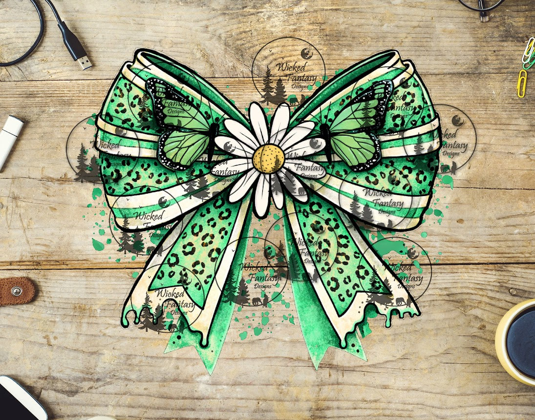 UVDTF Green Leopard Butterfly Bow