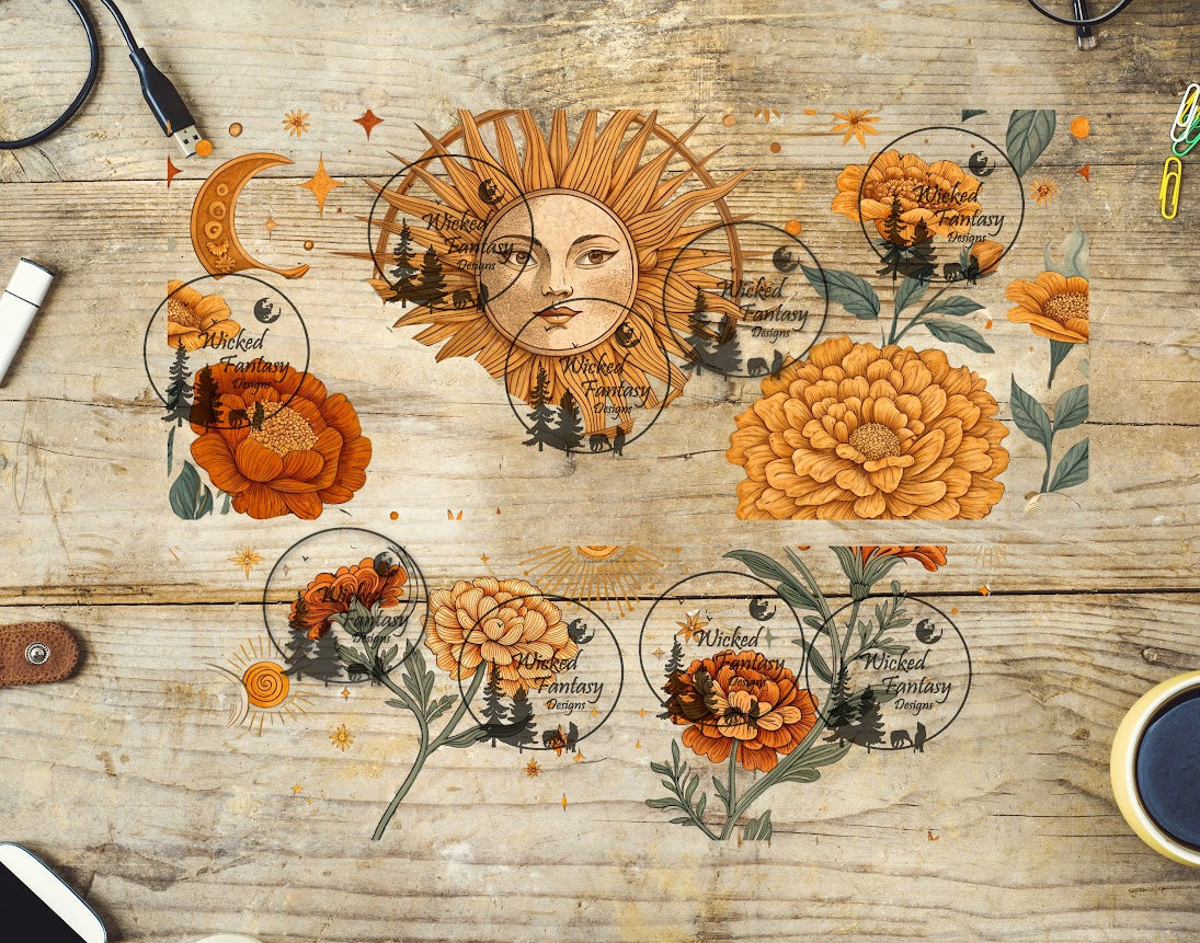 UVDTF Celestial Marigolds 16oz 40oz Tumbler Wrap