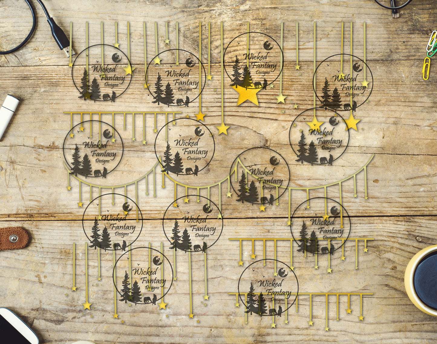 UVDTF Yellow Hanging Stars 11x11" Element