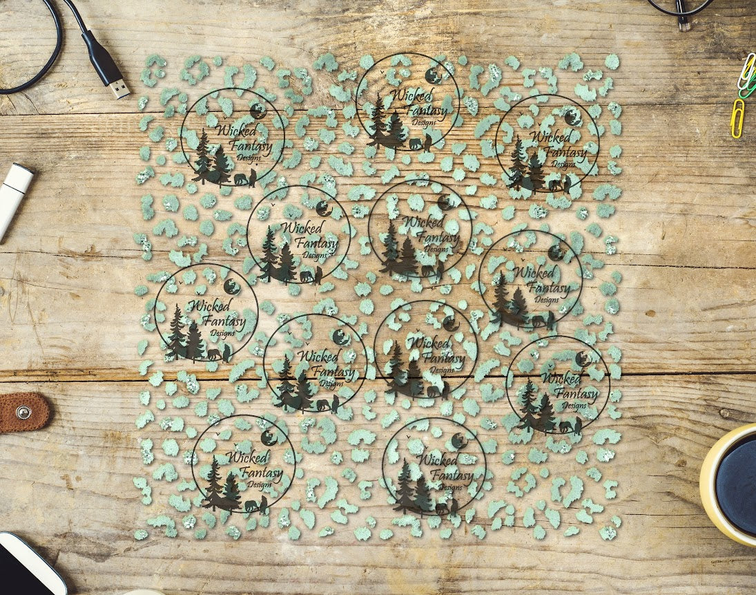 UVDTF Sage Green Small Fuzzy Leopard Print 10"x10" Element Sheet