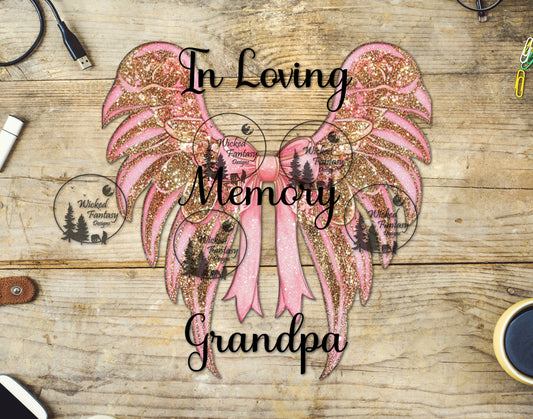 UVDTF In Loving Memory Grandpa Pink Angel Wings