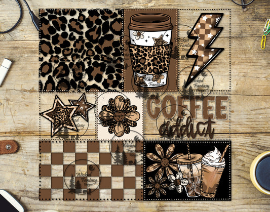 UVDTF Coffee Addict Patchwork 20oz 30oz 10"x10" Element
