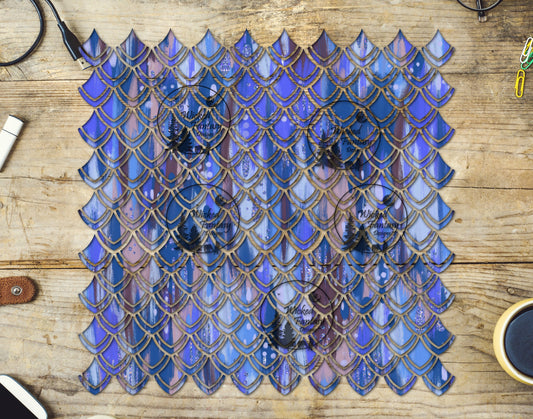UVDTF Periwinkle Brushstrokes Dragon Scales 10"x10" Element