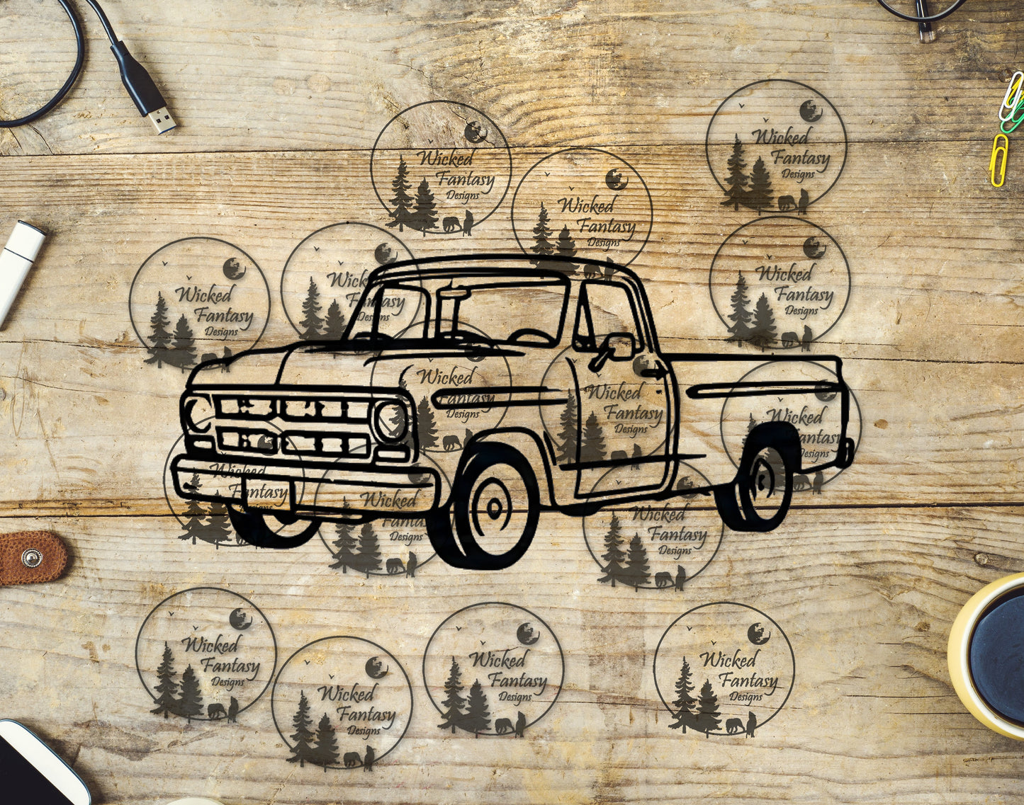 UVDTF Retro Truck Line Art