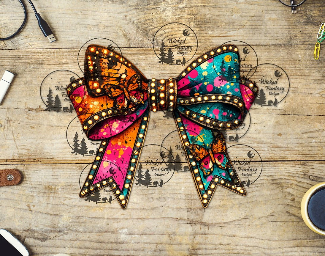 UVDTF Colorful Butterfly Marquee Sign Bow