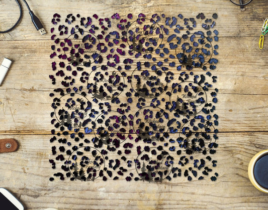 UVDTF Violet Plum Periwinkle Grunge Small Fuzzy Leopard Print 10"x10" Element Sheet