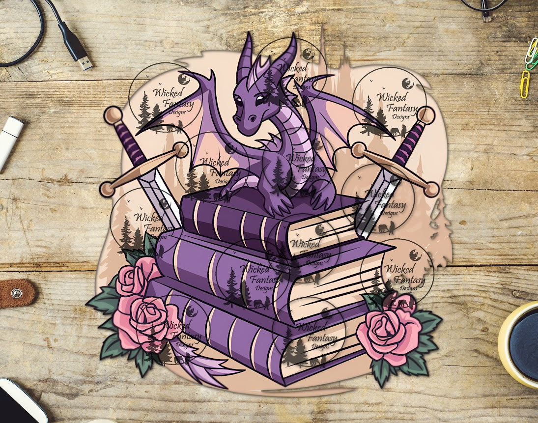 UVDTF Fantasy Reading Dragon on Stack of Books