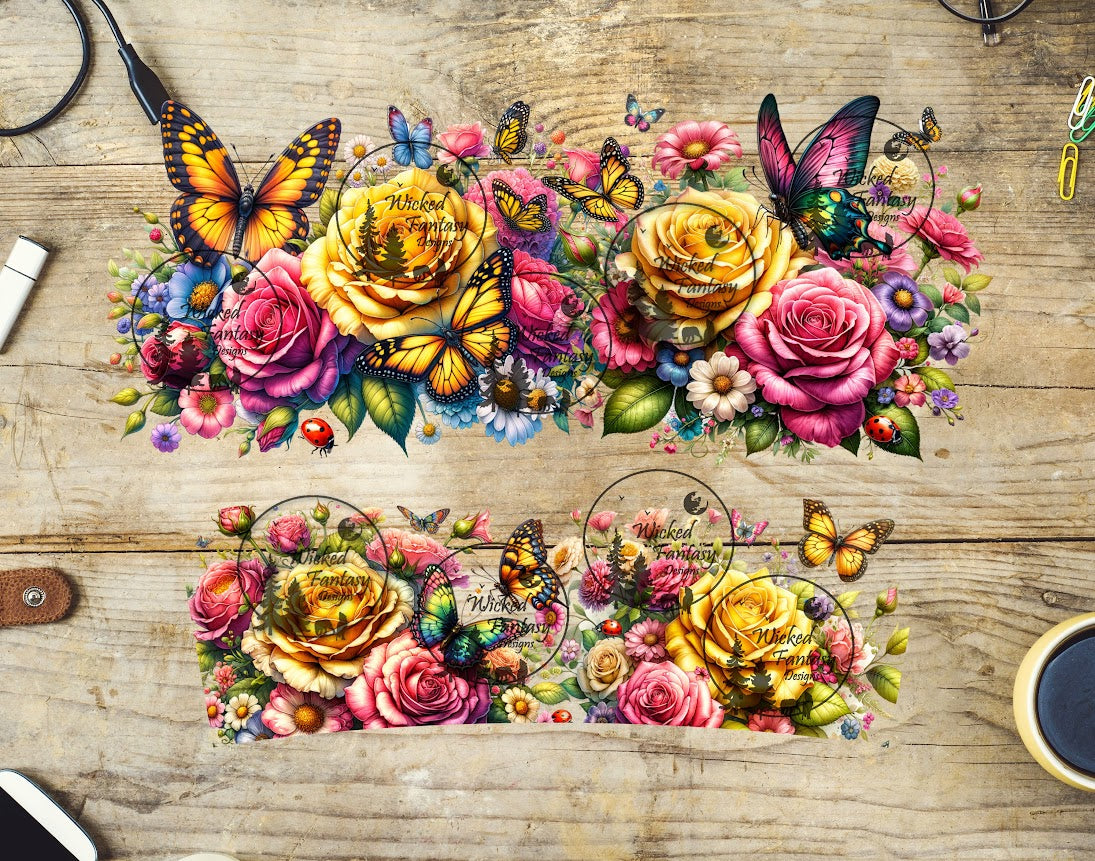 UVDTF Pink and Yellow Roses 16oz 40oz Tumbler Wrap