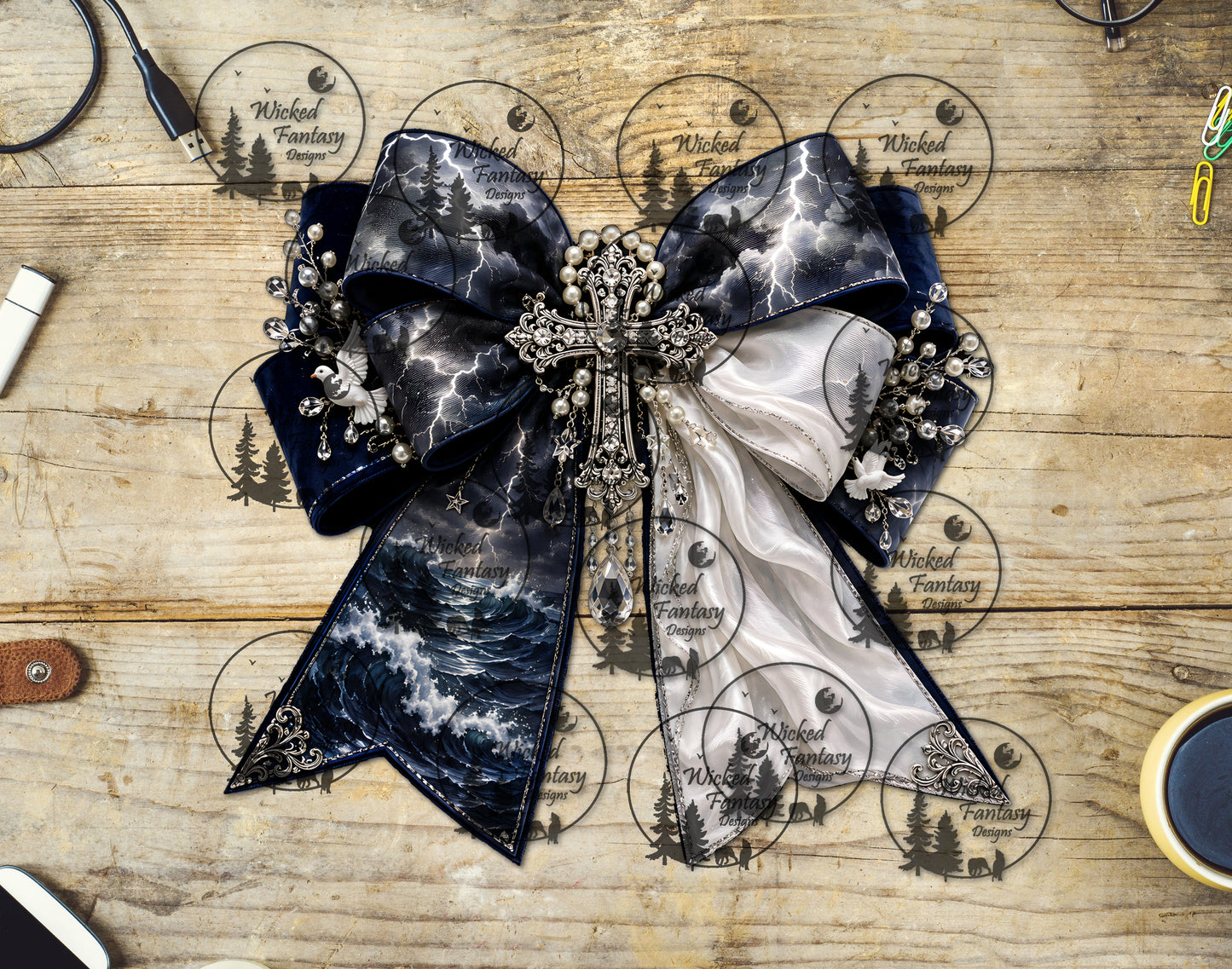 UVDTF Stormy Waters Bow Pearl and Silver Cross