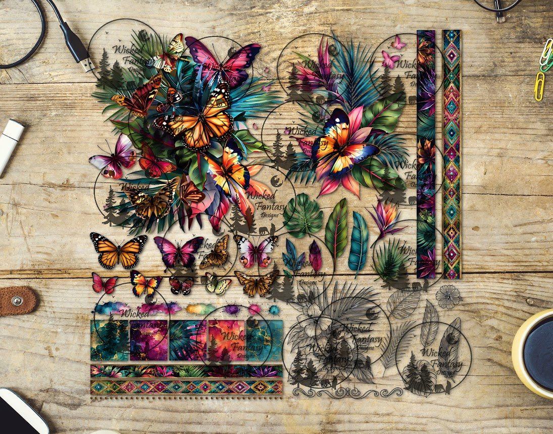 UVDTF Tropical Butterflies 12x12" Multimedia Element Sheet