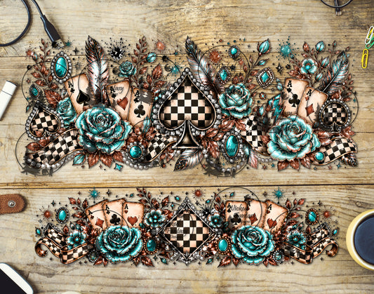 UVDTF Spades and Aqua Florals 16oz 40oz Tumbler Wrap