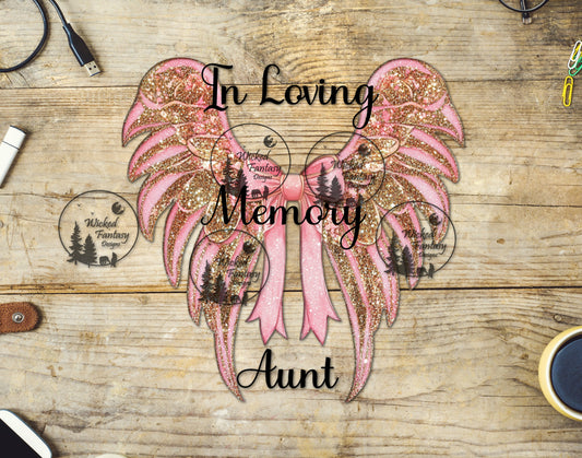 UVDTF In Loving Memory Aunt Pink Angel Wings