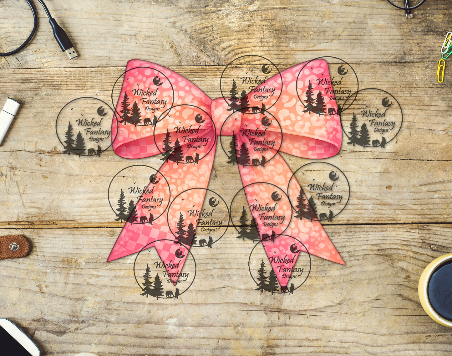 UVDTF Peach Checkered Leopard Bow