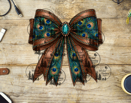 UVDTF Peacock and Leather Bow