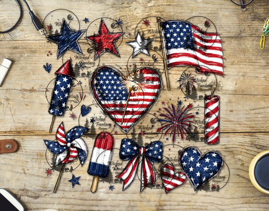 UVDTF Patriotic Heart Element Sheet