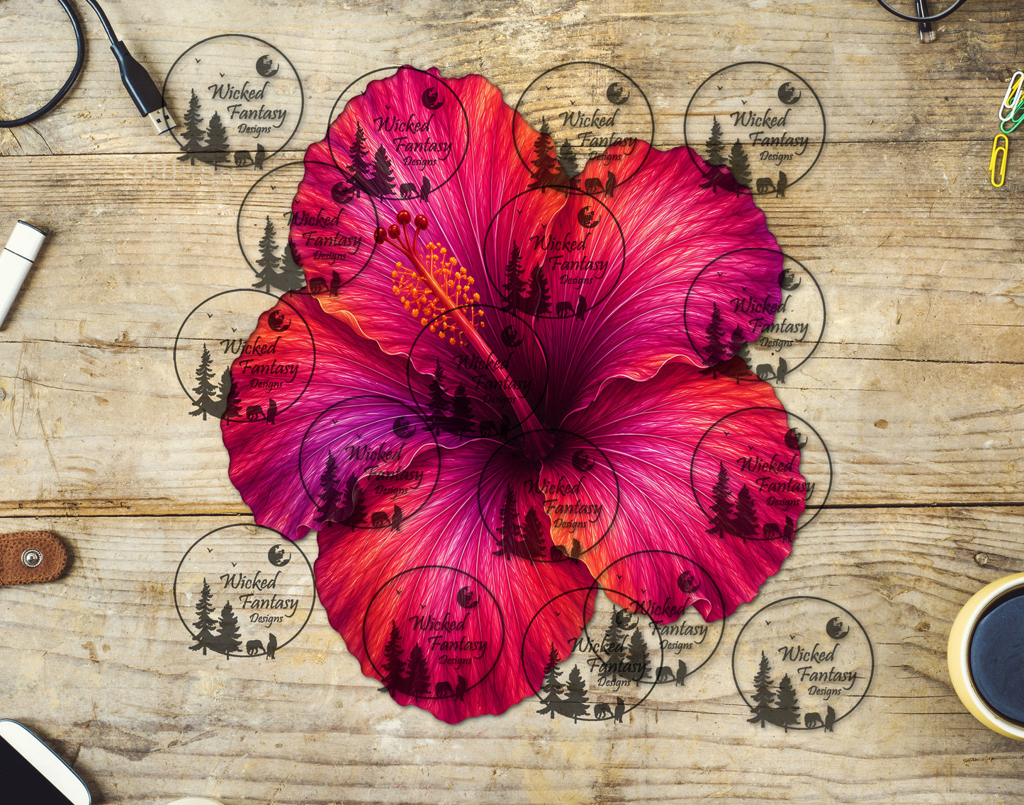 UVDTF Fuchsia Hibiscus Flower