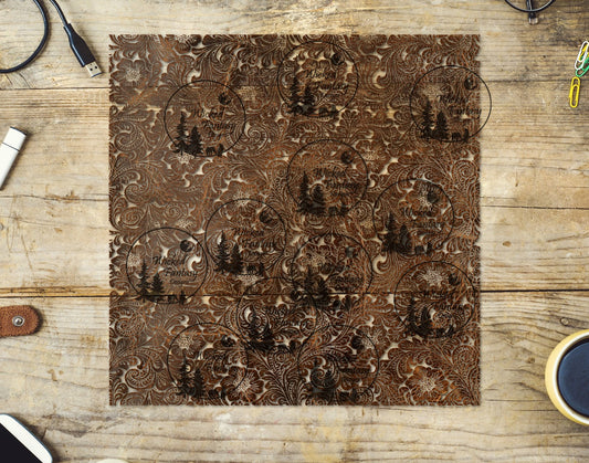 UVDTF Antique Saddle Tooled Leather 20oz 30oz 10"x10" Element