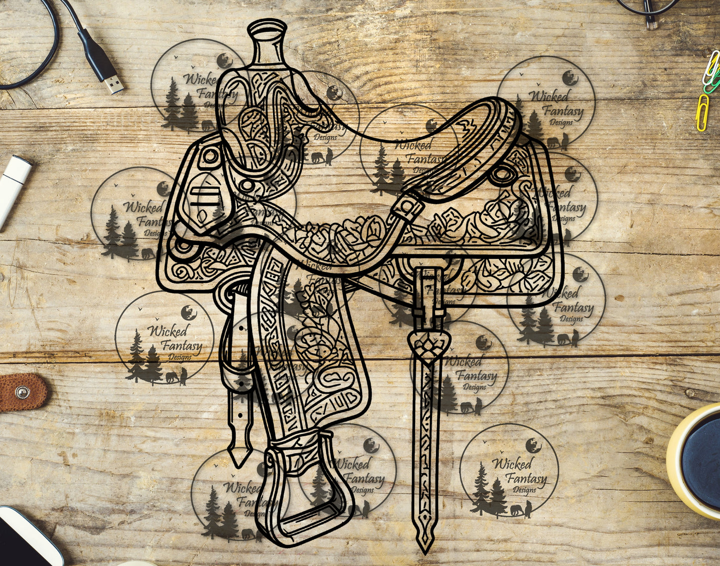 UVDTF Western Saddle Line Art