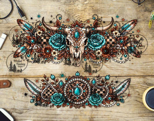 UVDTF Western Glam Cow Skull 16oz 40oz Tumbler Wrap