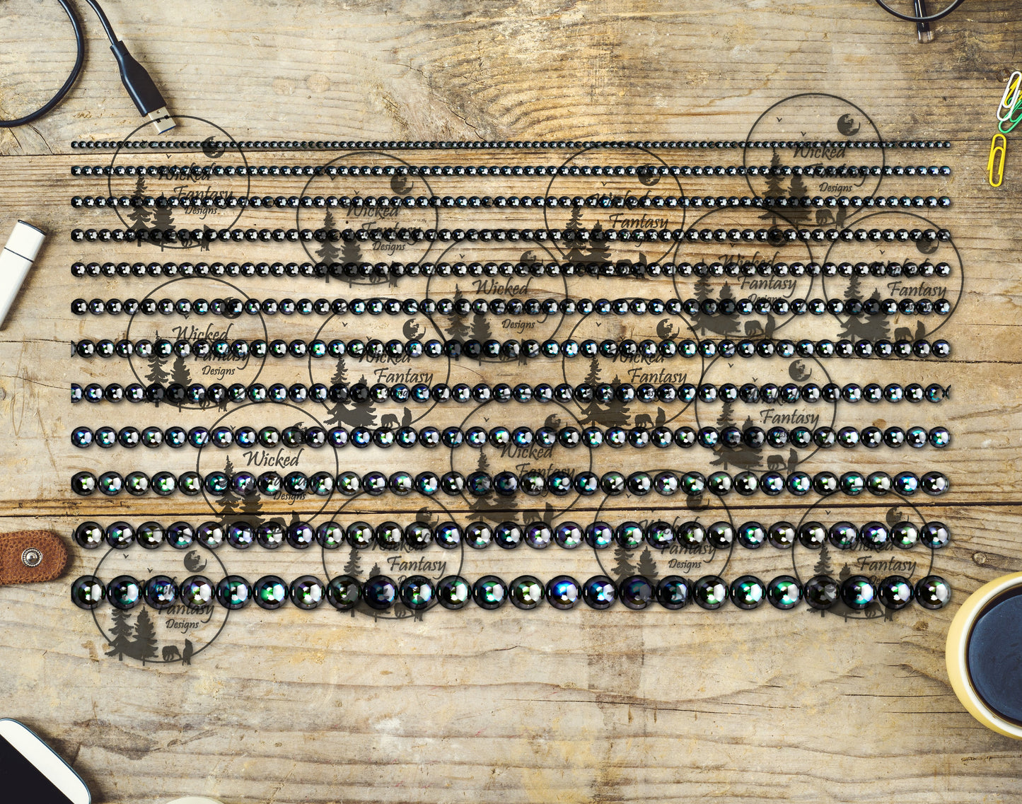 UVDTF Black Peacock Beads 6x12" Striping