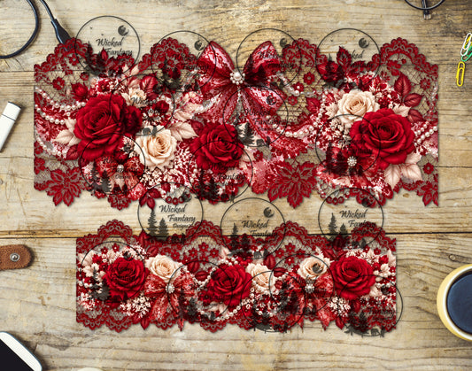 UVDTF Coquette Red Lace and Pearls 16oz 40oz Tumbler Wrap