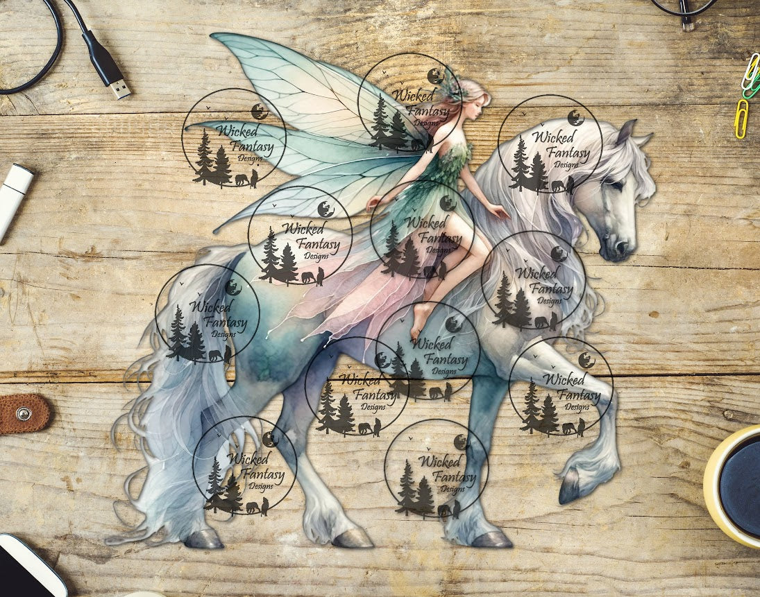 UVDTF Pastel Fairy on Grey Horse