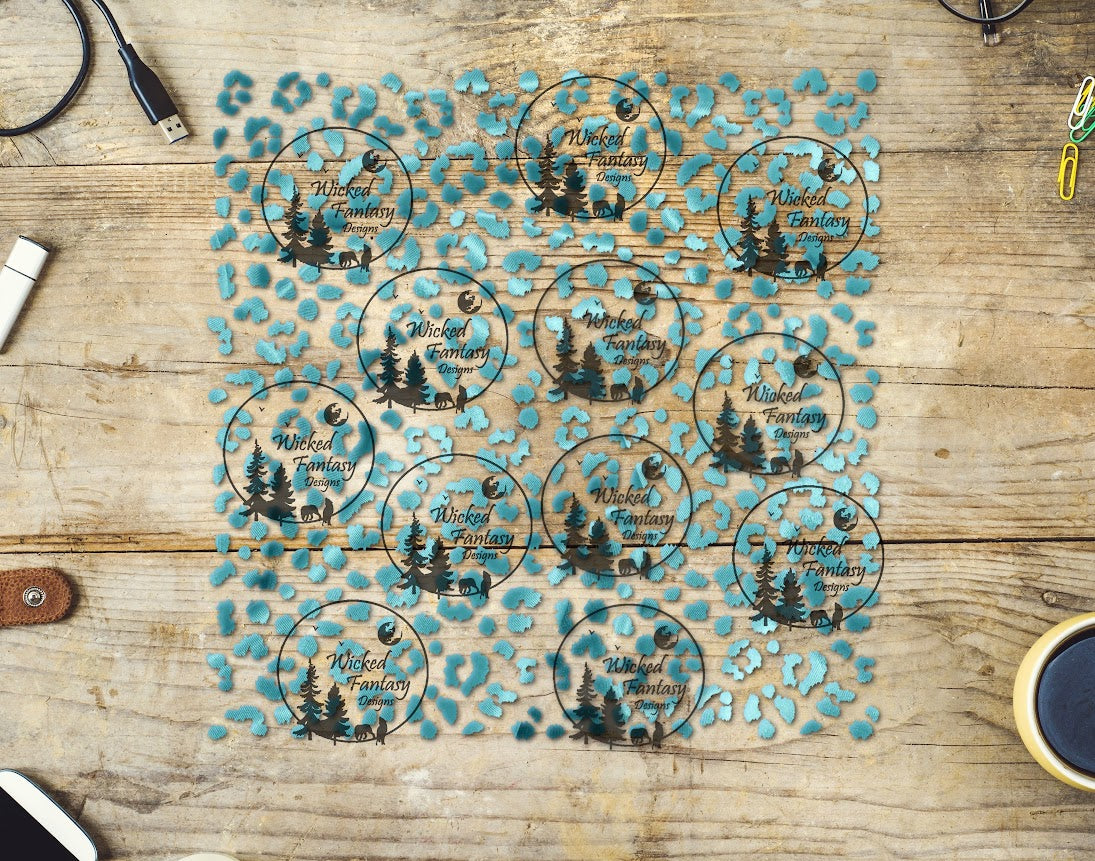 UVDTF Icy Blue Small Fuzzy Leopard Print 10"x10" Element Sheet